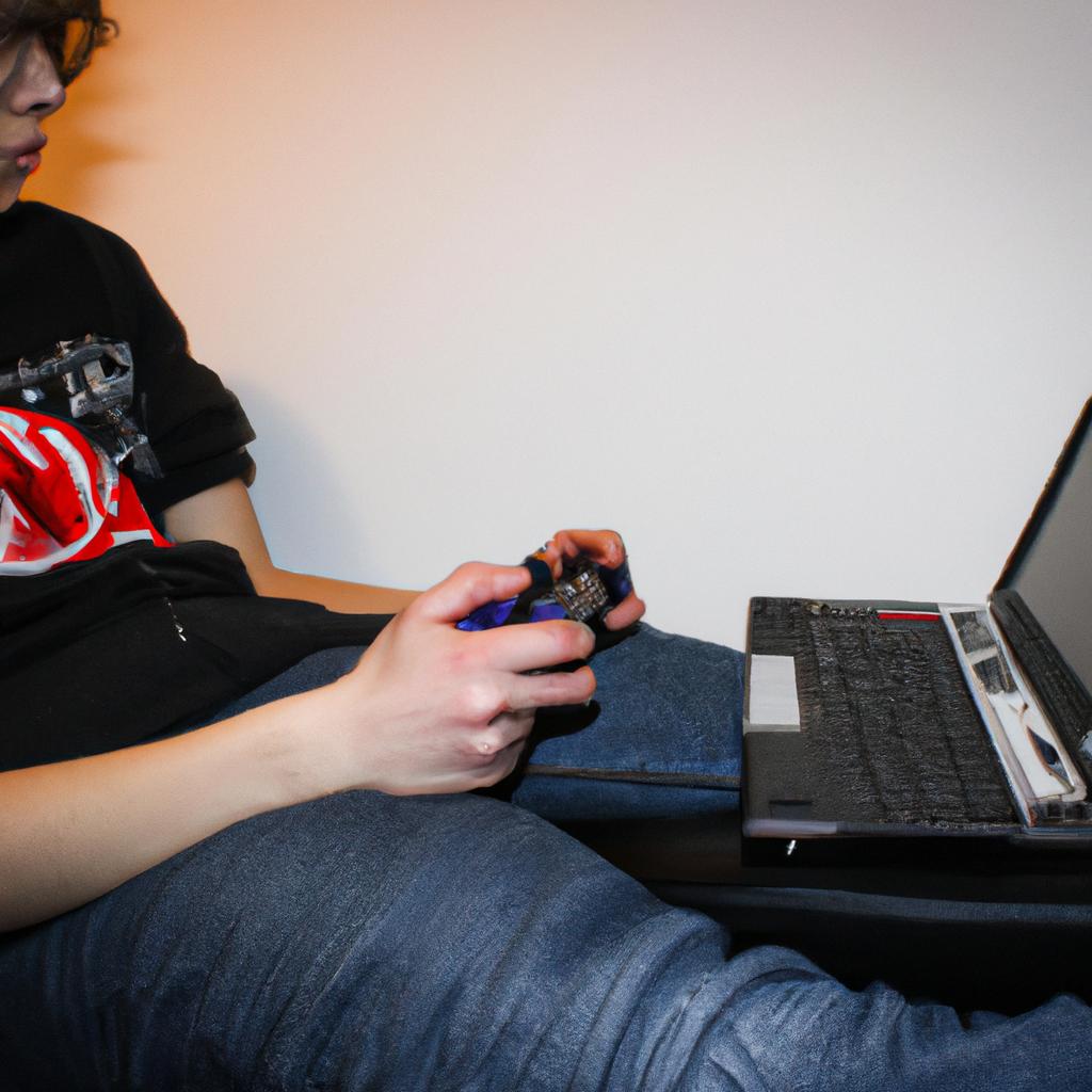 Person engaged in intense gaming
