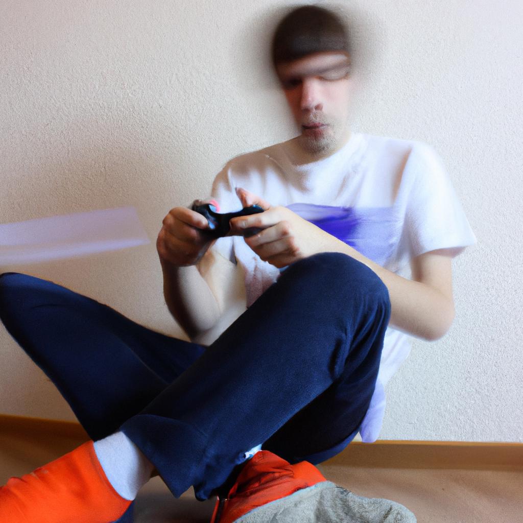 Person playing video game enthusiastically